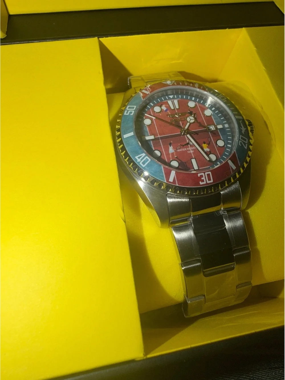 $279 Invicta VISIONS FROM ABOVE-TENNIS red dial diver watch w/ blue & red bezel
